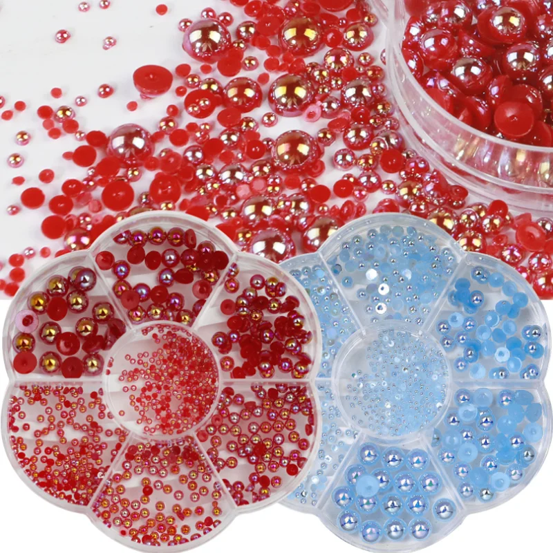 7 Grid Colored AB Semicircle Pearl Nail Rhinestone Set DIY Beauty Nail Art Decorations Manicure Jewelry Tools