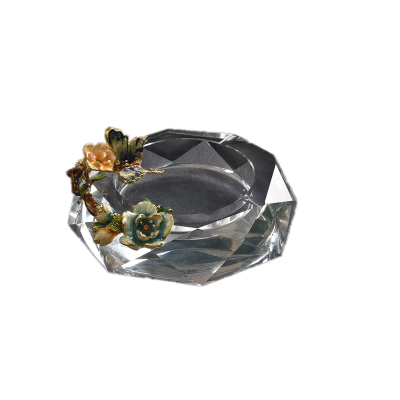

DSA enamel colored glass ashtray Flower Blossom Fortune Butterfly Office Home Crafts Handmade Light Luxury Ornament