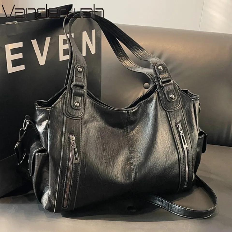 

Daily Business Commuting Large Capacity Tote Hand Bags Soft Pu Leather Shoulder Bags for Women Zipper Women's Handbags Quality