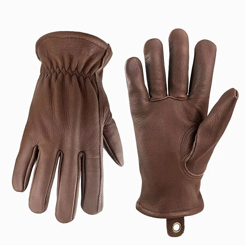 Brown Genuine Leather Motorcycle Gloves Men, Cowhide Riding — Wear-Resistant Outdoor Camping Moto, Best Gift For Bikers