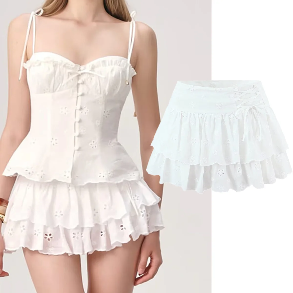 

Jenny&Dave French Indie Folk Cotton White Skirt 2026 Summer Spring Flower Embroidery Woman Clothing Faldas Skirts