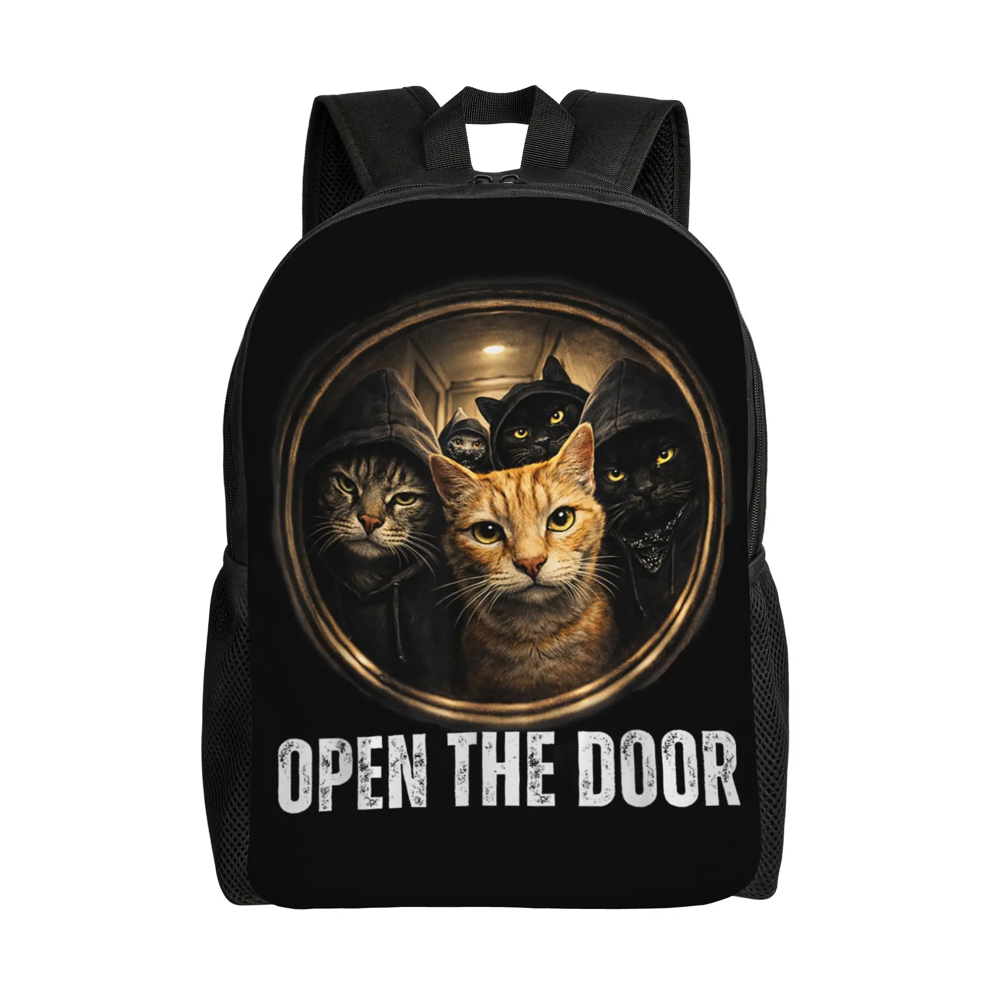 

Open The Door Funny Cat Gang Meme Backpack Sport Backpacks Student Unisex Designer Big High School Bags Cute Rucksack