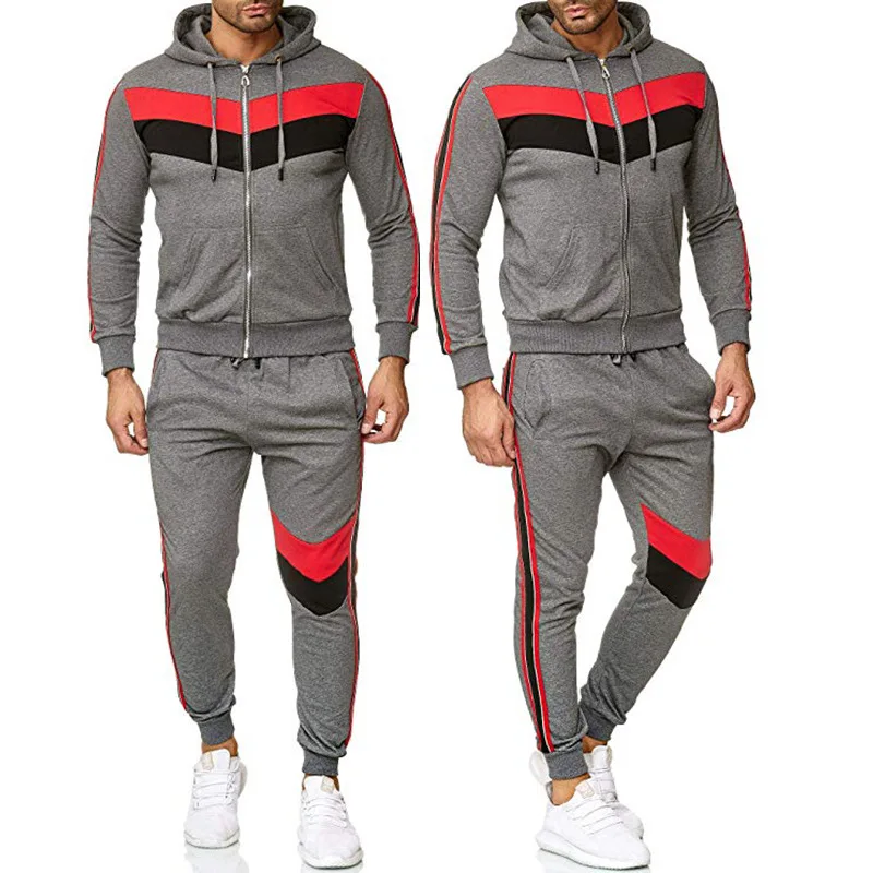 Autumn Men Sweat Suit Zipper Hoodies + Pant 2 Piece Set Mens 2020 Casual Hooded Warm Sweatshirts Male Tracksuit Running Suits