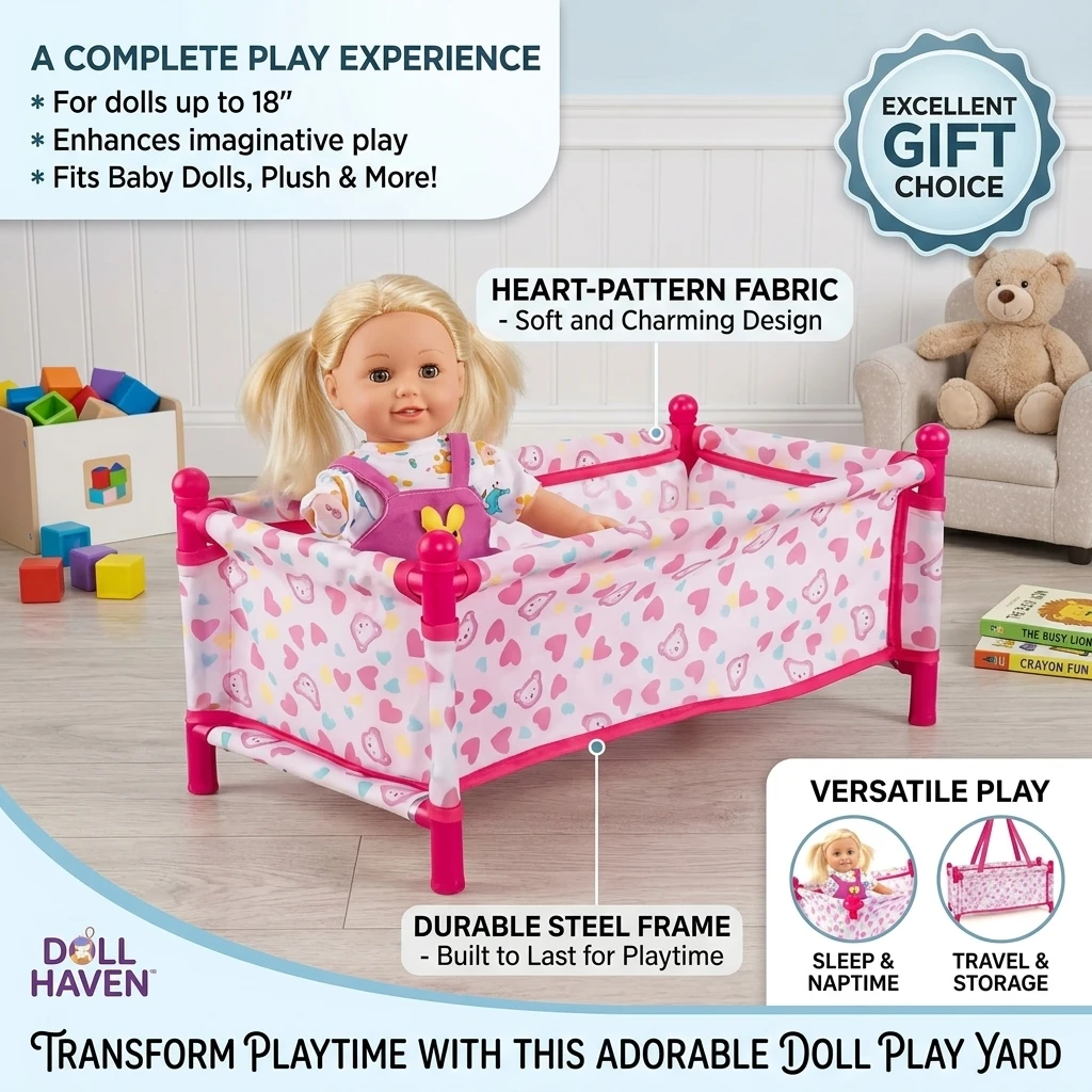 Reborn Baby Crib Foldable Lightweight Portable Doll Bed Furniture for 9 to 12 Inch Dolls Pretend Play Nursery Decoration
