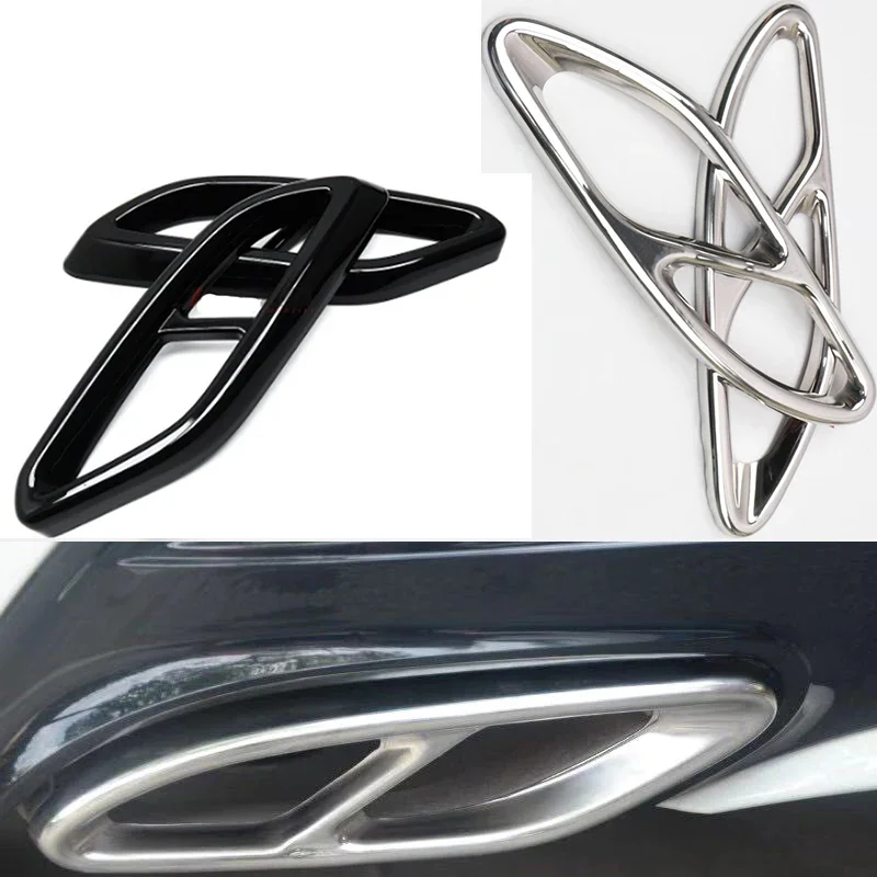 For Mercedes Benz CLA W117 2017-2019  Black 2Pcs Silver Stainless Steel Tail Throat Exhaust Pipe Muffler Tip Cover Trim Black