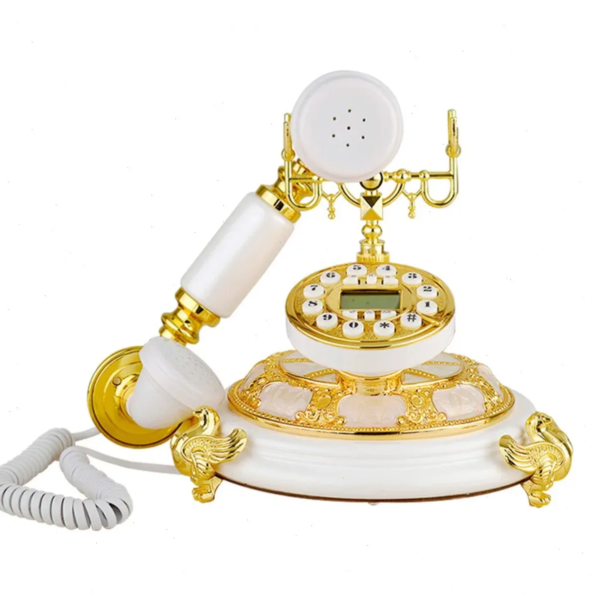 Antique Phone, Retro Telephone, White Gold, Vintage Landline, with Speakerphone, Call Recording, Date Time Display, for Home Decor, Office, Living Room, Cafe, Decorative ﻿