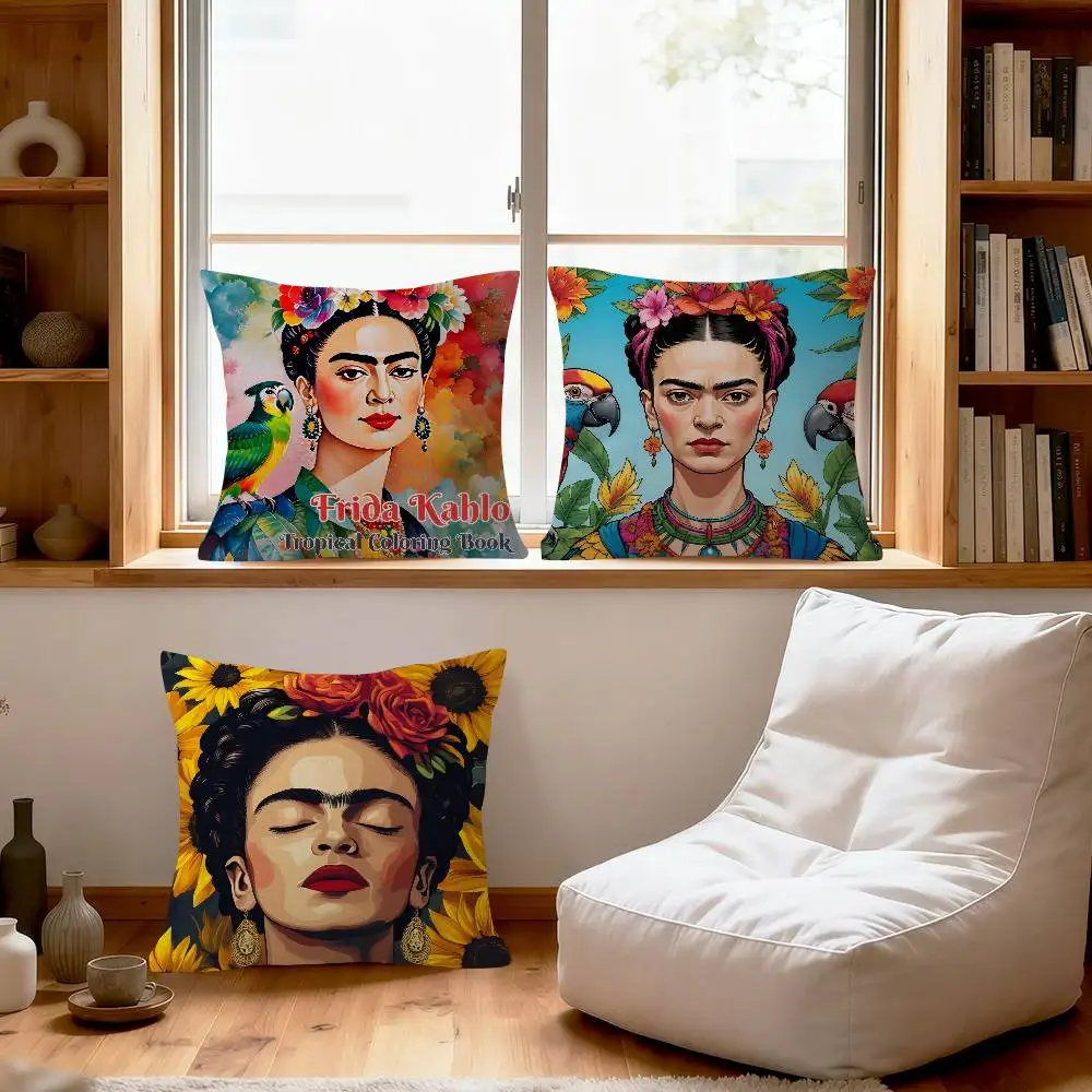 Art F-Frida K-Kahlo-ES  Decorative Polyester Throw Pillow Cover Square Suitable for Home Office Coffee Shop Decor