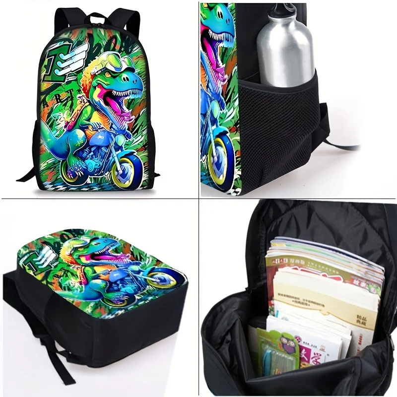 

3D dinosaur riding a motorcycle personalized printed animal backpack