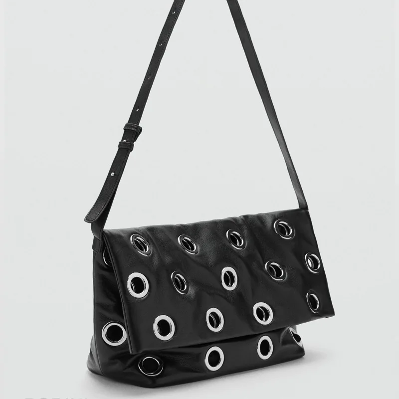 

Hollow Rivet Tote Padded Pu Leather Women Bags Soft Shoulder Bag Studded Designer Bags for Women Handbags Shopper Purses Female