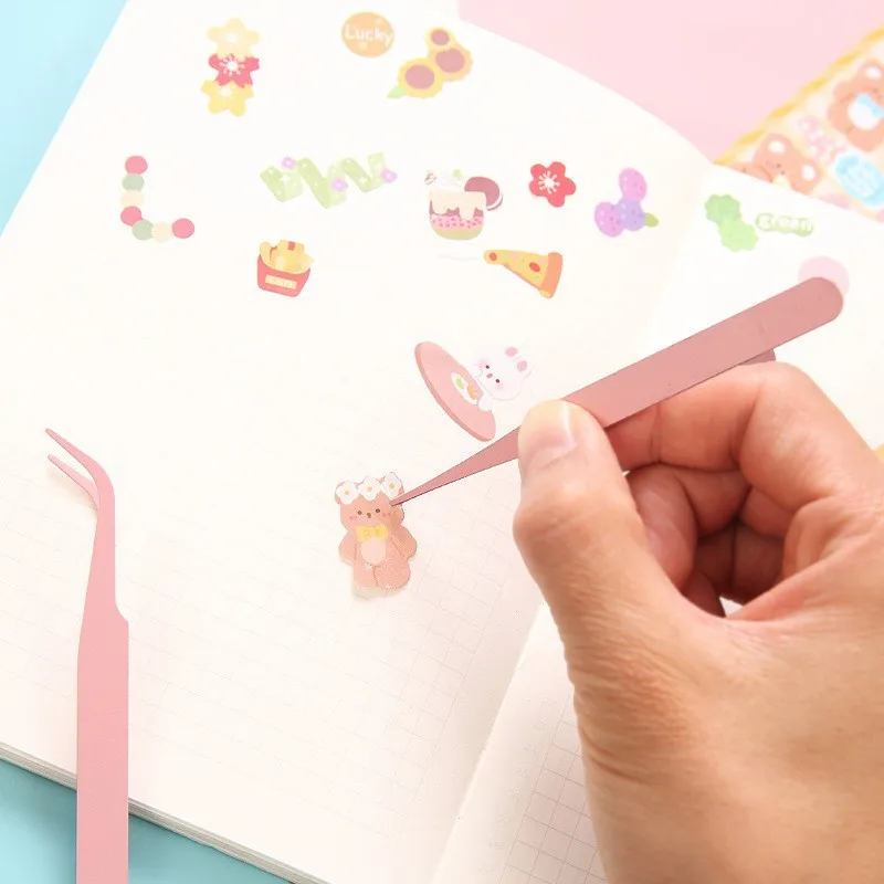 StudentDIYColor Pointed Elbow Clip Macaron Pink Eyelash Handmade Hand Account Tweezers Stainless Steel Tweezers