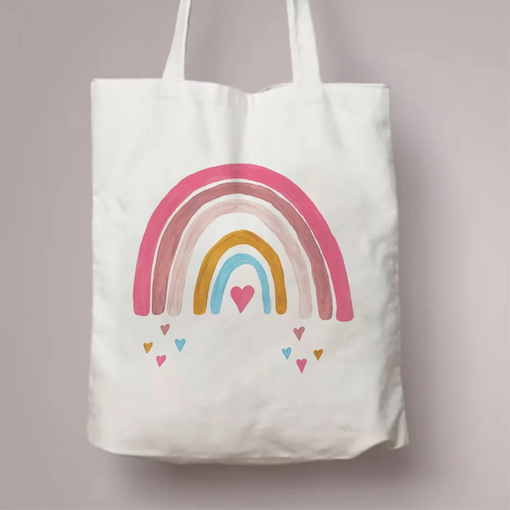 Solid Pastel Nested Arc Rainbow Canvas Tote Bag Stylish Carry Bag For Picnics Weekend Trips And Holiday Gift