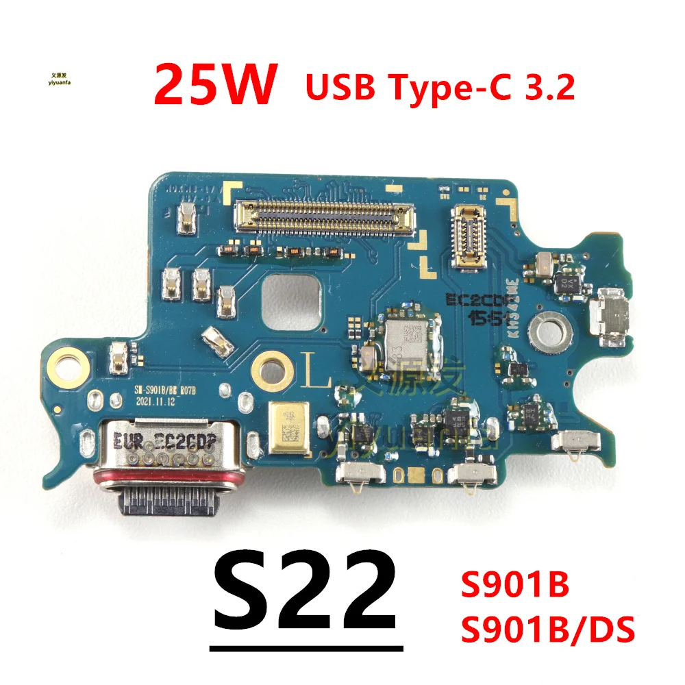 

25W USB Type-C Charging Port Flex Cable For Samsung Galaxy S22 5G S901B S901B/DS Charger Dock Connector Board SIM Reader Card