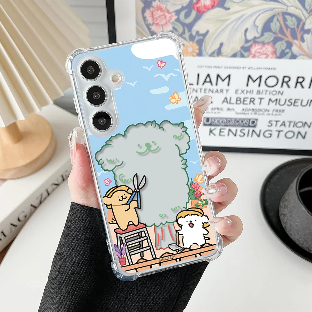 Cute Line Puppy Phone Case For Samsung Galaxy S10 S10lite S20 FE S20 Plus S21 ULTRA S22 S23 S24 Ultra 5G Soft TPU Back Cover