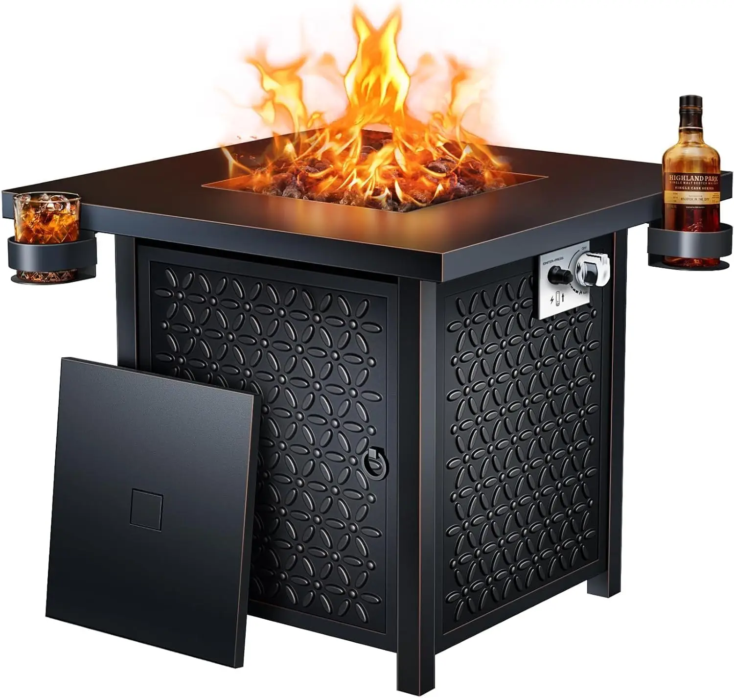 Propane Fire Pits 32 Inch Outdoor Gas Fire Pit, 50,000 BTU Steel Fire Table with Lid and Lava Rock, Add Warmth