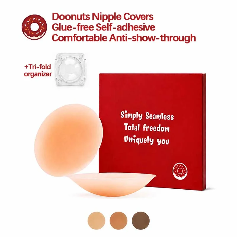 DOONUTS BODY Seamless Medical Silicone Pasties: Adhesive-Free, Reusable Waterproof Nipple Covers w/ Travel Case for Camisoles