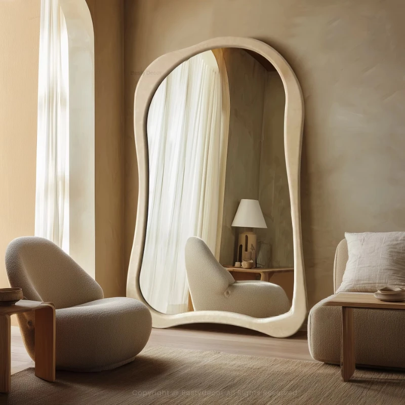 

French Large Irregular Wave Mirror | Wooden Framed Mirrors for Bedrooms and Hotels