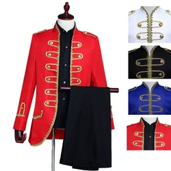 Costume de mariage rétro européen pour hommes, vêtements de cour pour hommes, uniforme formel du marié, vêtements de bar d'hôte, veste et pantalon, noir, blanc, rouge