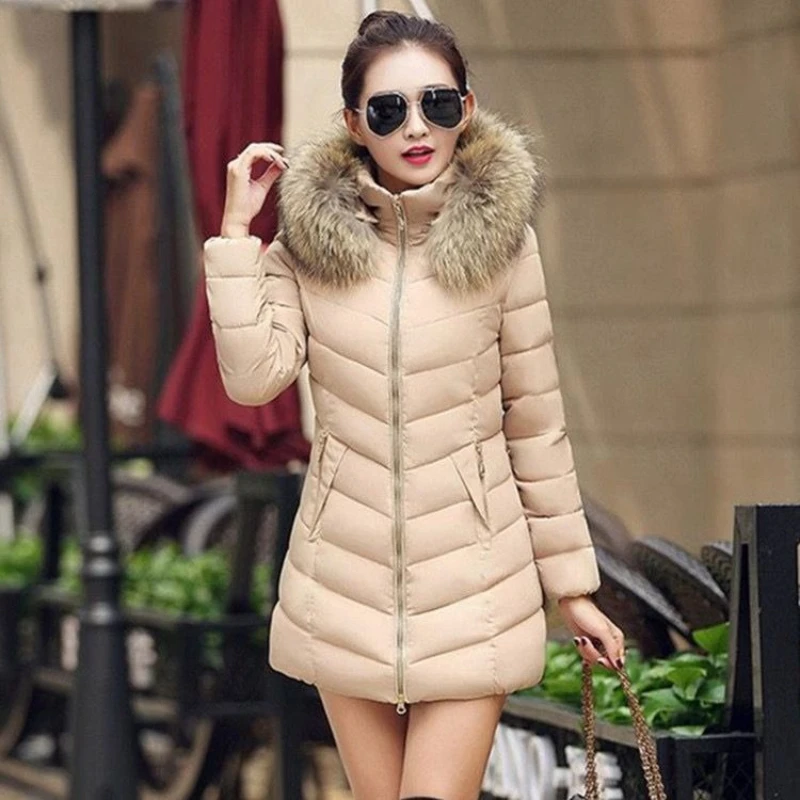 

2025 New Women Winter Jacket 6XL Slim Long Coat Casual Parkas Big Fur Collar Wool Liner Hooded Outwear Cotton Warm Coats Female