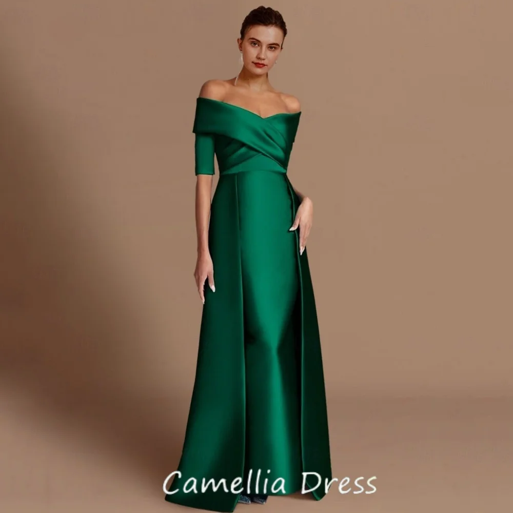 Mother of the Bride Dress Women Customized Formal Dress Satin Off Shoulder Wedding Party Gown Strapless vestido invitada boda