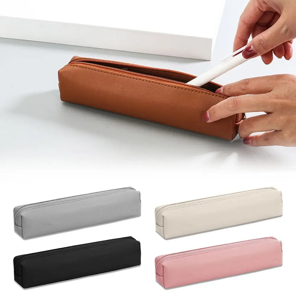 New PU Leather Pen Bag Water Dirt-Proof Large Capacity Pencil Case Simple Stationery Box
