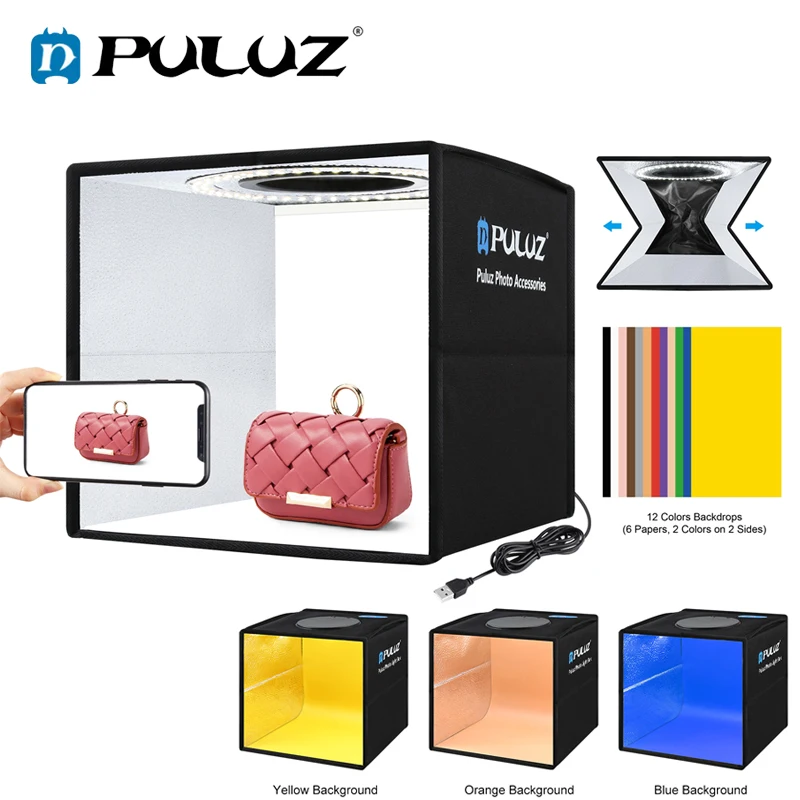 PULUZ 30 25 20 cm Light Box Tent Photography Ring LED Shooting Photo Box Studio Desktop Kit 6 Colors Backgrounds Soft LightBox