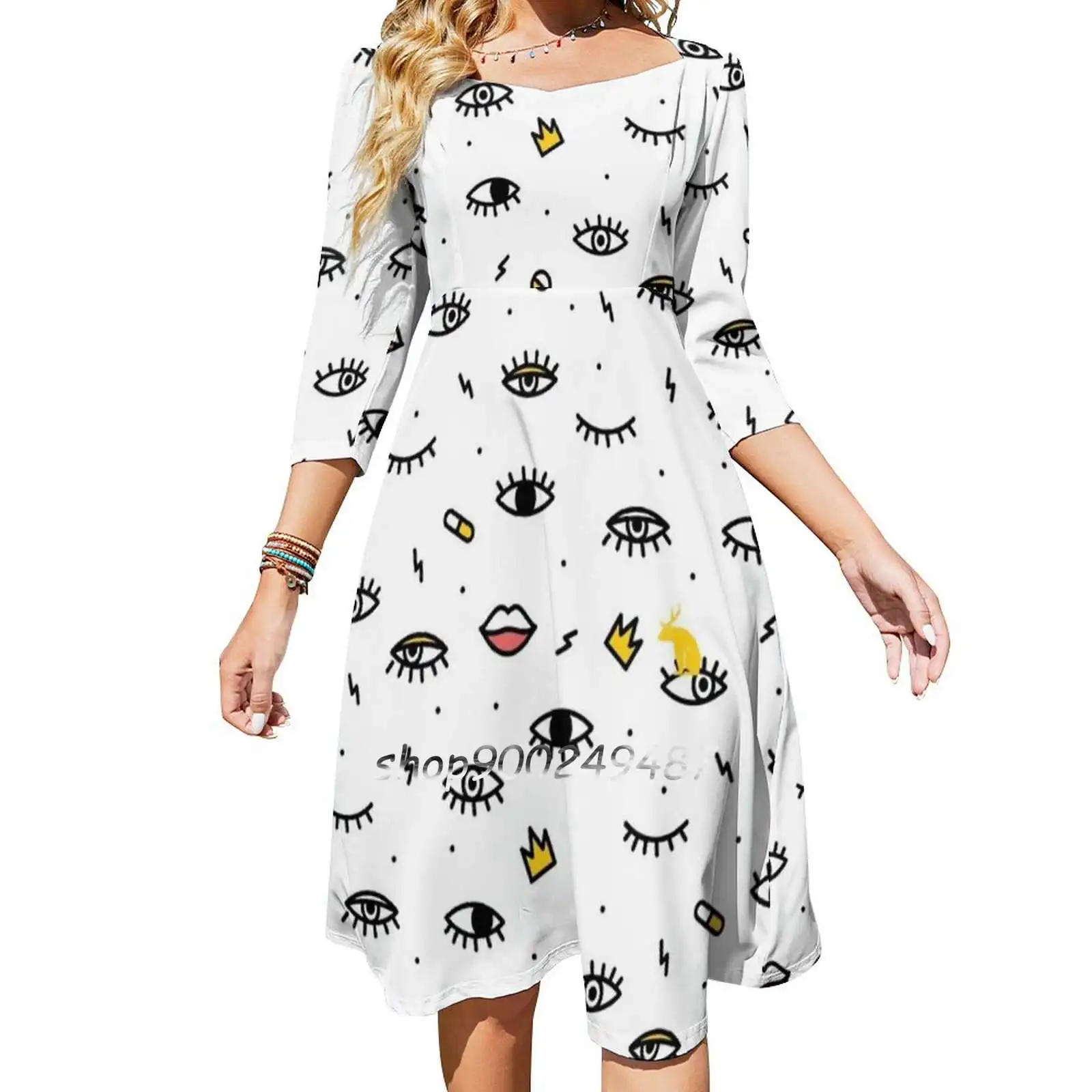 The Eye Sweetheart Knot Flared Dress Fashion Design Large Size Loose Dress Eyes Graphic Design Hiraeth North Bilbao