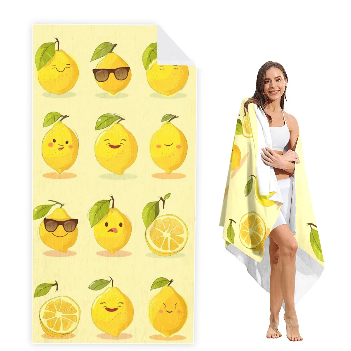 

Lemon Beach Towel Oversized, Super Absorbent Sand Free Thick Microfiber Beach Towel,Beach Towels for Kids,Men,Women