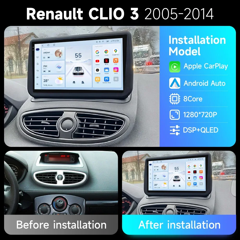 JIUYIN Car Radio For Renault Clio 3 2005 - 2014 8 Core Multimedia Player Wireless Carplay Screen Android Auto Stereo Navigation
