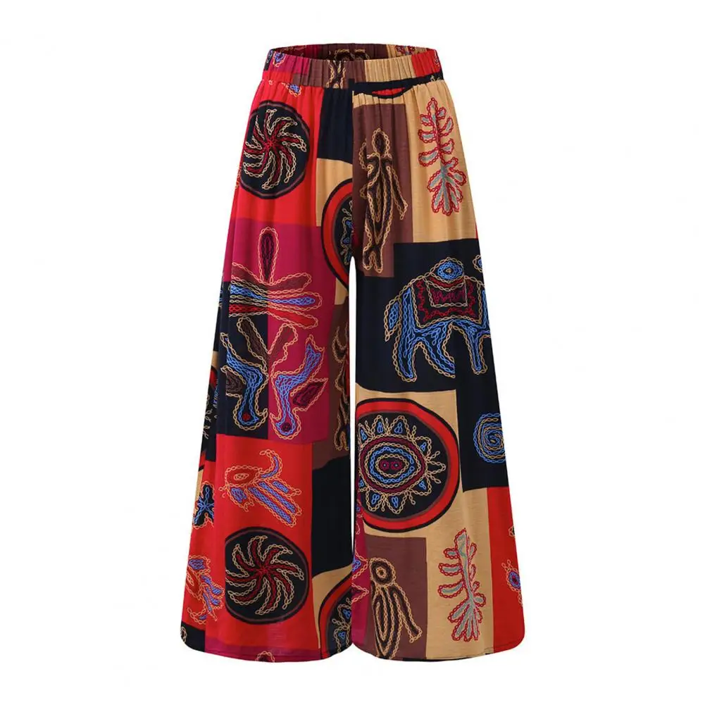 

Casual Trousers Anti-shrink Mid-rise Lightweight Multicolor Abstract Print Long Wide Leg Trousers Casual Pants Versatile