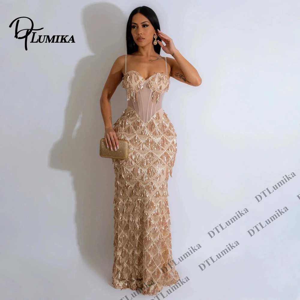 Vestido de Fiesta para Mujer DTLumika, Tirantes Finos, Largo, Estilo Corsé, Vestido de Noche para Graduación, Sin Mangas, Vestido de Fiesta de Boda para Mujer