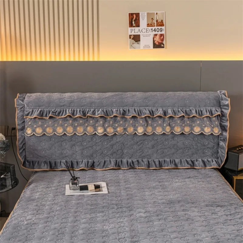 1 piece of polyester material milk velvet headboard protective cover with stitching lace furniture protective cover