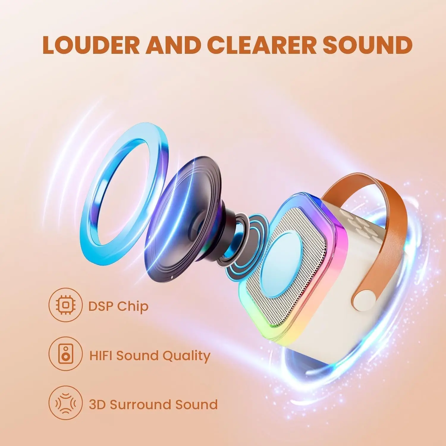 Mini Karaoke Machine, Portable Bluetooth Karaoke Speaker with 2 Wireless Microphones and Party Lights for Kids and Adults, Birthday Gifts for Girls Boys Family Home Party (White)