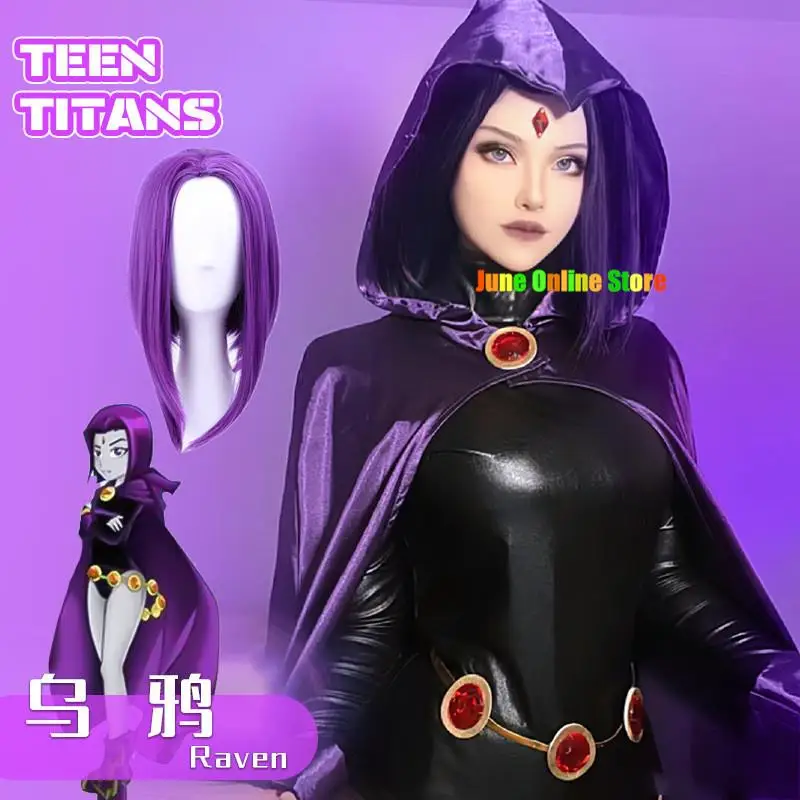 Tiener Titanen Raven Cosplay Kostuum Superheld Mantel Jumpsuits Zentai Halloween Strakke Kleding + Cape + Taille Sieraden Ketting Kid Size