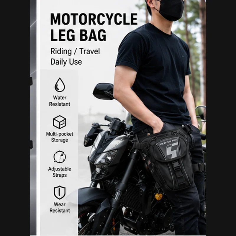 Motorcycle Leg Bag Reflective Thigh Waist Pack Water Resistant Crossbody Sling Pouch Multi Pocket Riding Storage for Men Women