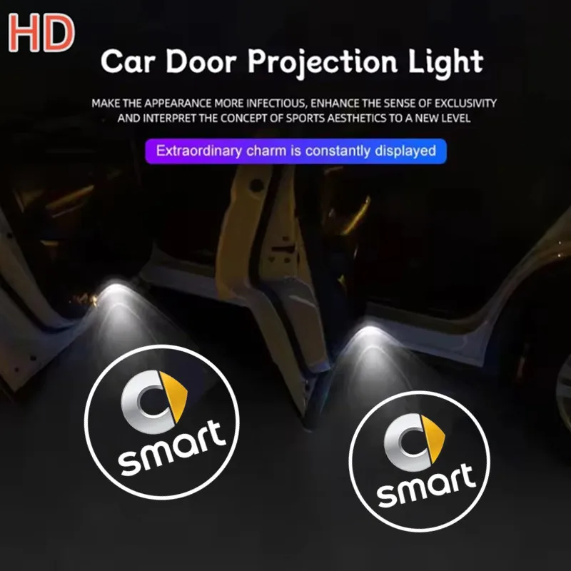 2pcs Wireless LED Car Door Welcome Logo Light Projector Shadow Lamps For Smart Crossblade Fortwo Forfour 453 451 450 Car Goods