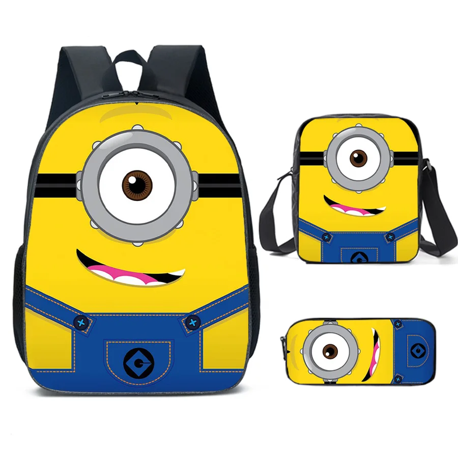 3Pcs/set Minions Backpacks Anime Despicable Me Student Schoolbag Laptop Bag Shoulder Bag Kids Pencil Bag Fashion Travel Knapsack