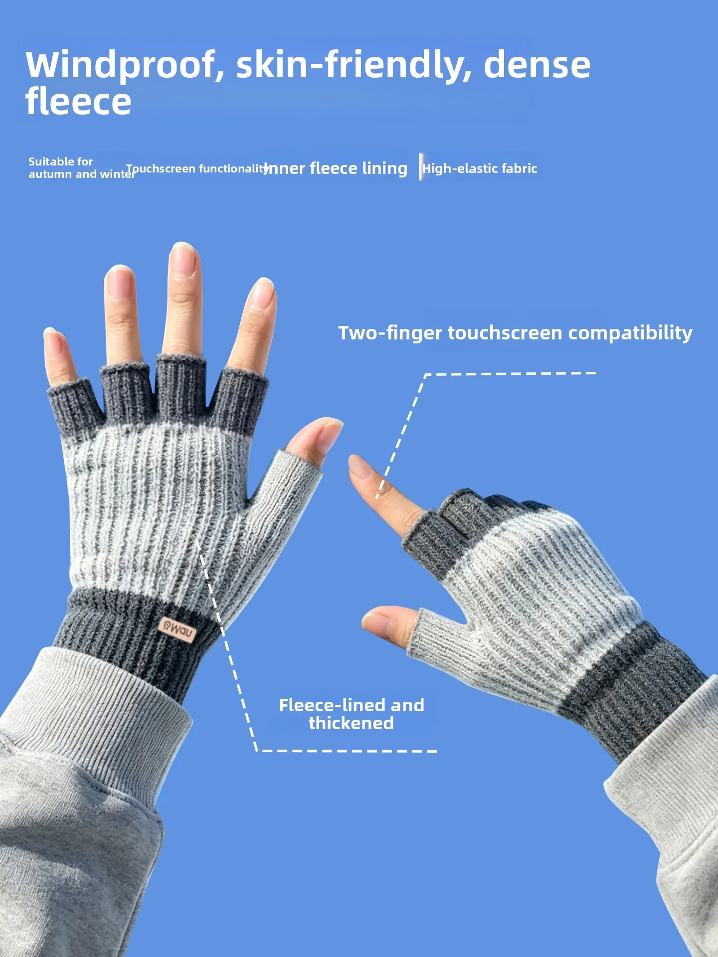 Men's Knitted Wool Gloves Touch Screen Compatible Half Finger Elasticated for Cycling And Typing Warmth for Autumn And Winter