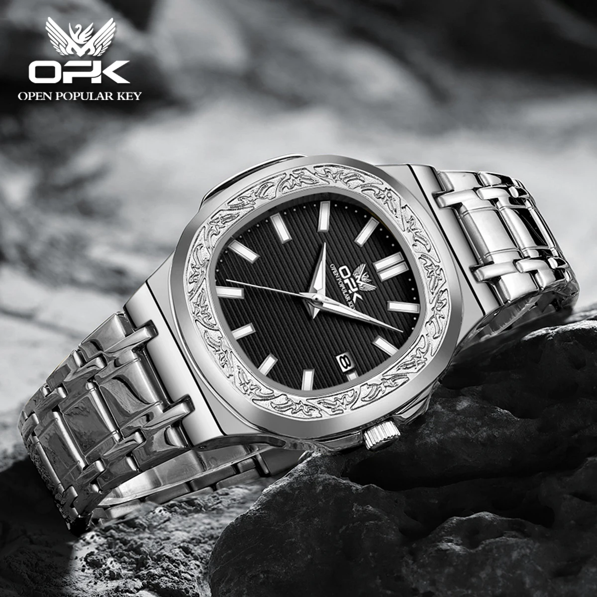 OPK 8145 Мужские часы Оригинальные кварцевые часы Водонепроницаемые светящиеся часы Роскошные мужские часы с одним календарем Модный дизайн для мужчин Дата