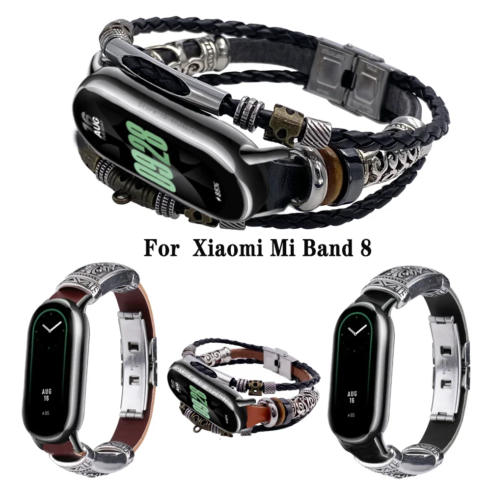 

Smart Bracelet Strap Metal Leather Watchband For Xiaomi Mi Band 9 Wrist Strap For Mi Band 8 NFC MiBand 8 Woven Replacement strap