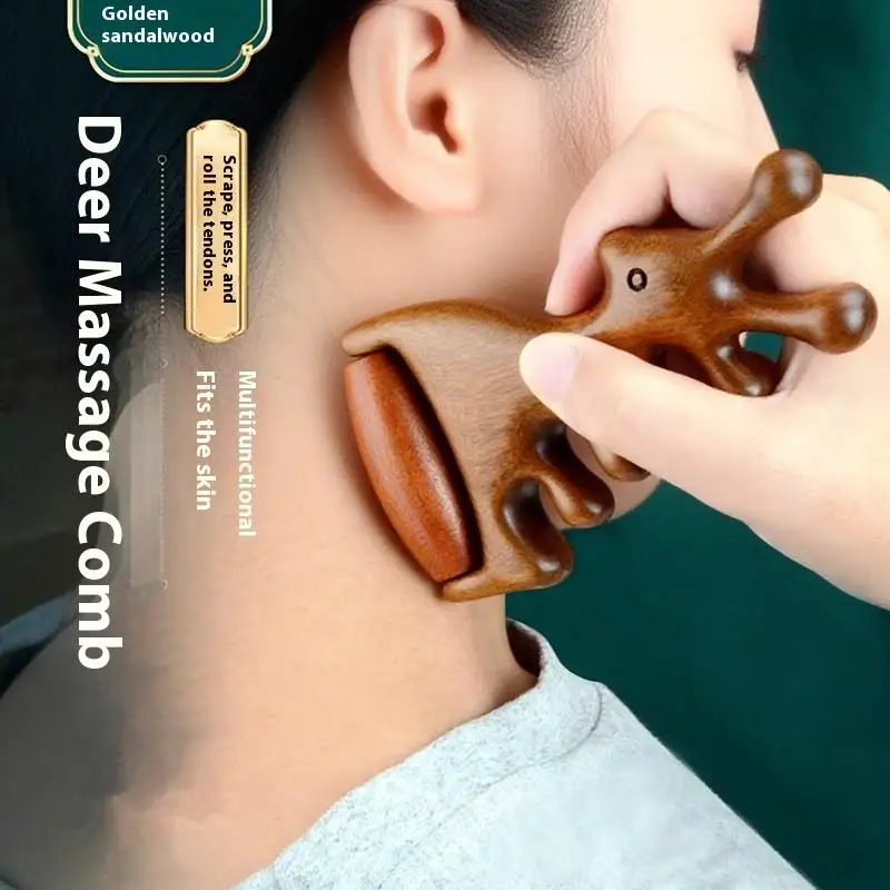 1*Zodiac Horse Year Wooden Sandalwood Comb Four Teeth Scalp Relax Neck Body Meridian Massage Comb Anti-Static Smooth Hair Brush