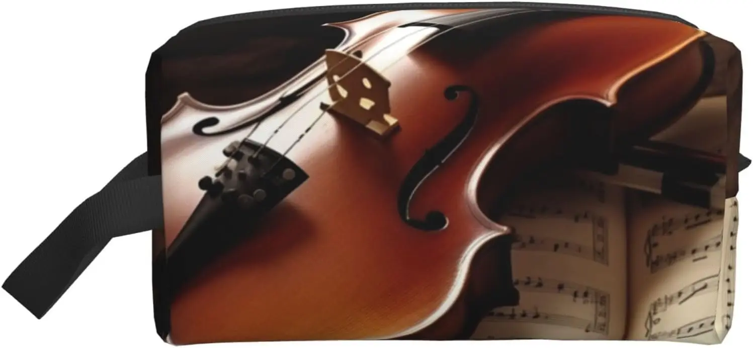 Neceser de viaje para mujer y hombre, bolsa de maquillaje de cuero, organizador de viaje portátil grande, bolsa de cosméticos para violín y libros