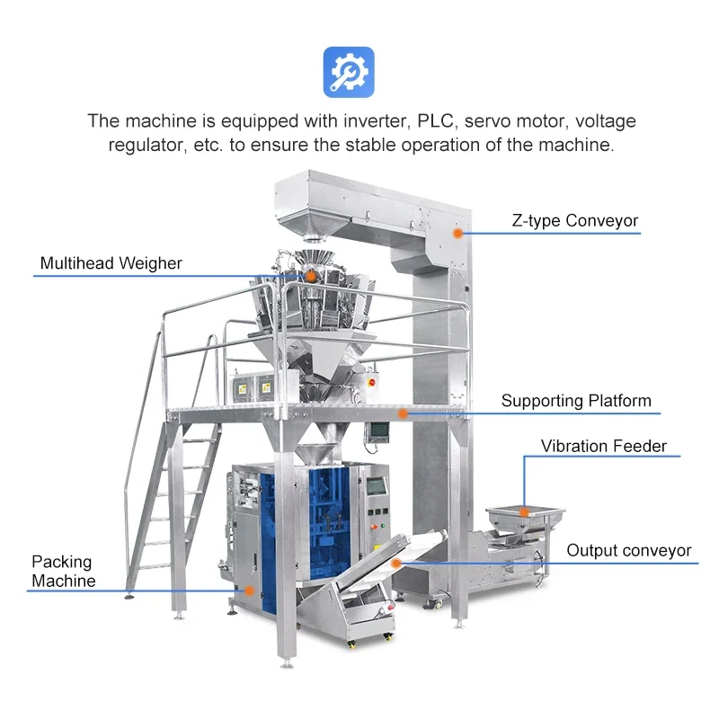 Automatic High Accuracy  2 4 6 10 14 24 Head Multihead Weighing Filling Vffs Packaging Food Snack Packing Machine