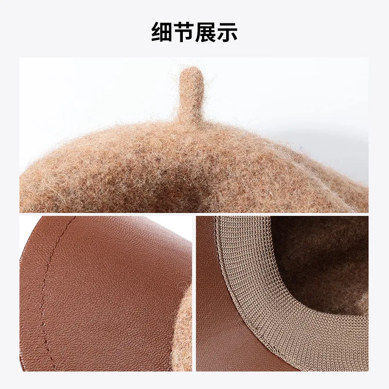 Fashion Hat Autumn Winter women\'s Big Head Beret Wool Blend painter\' Show Face Small British Retro Warm Fashion Party Party