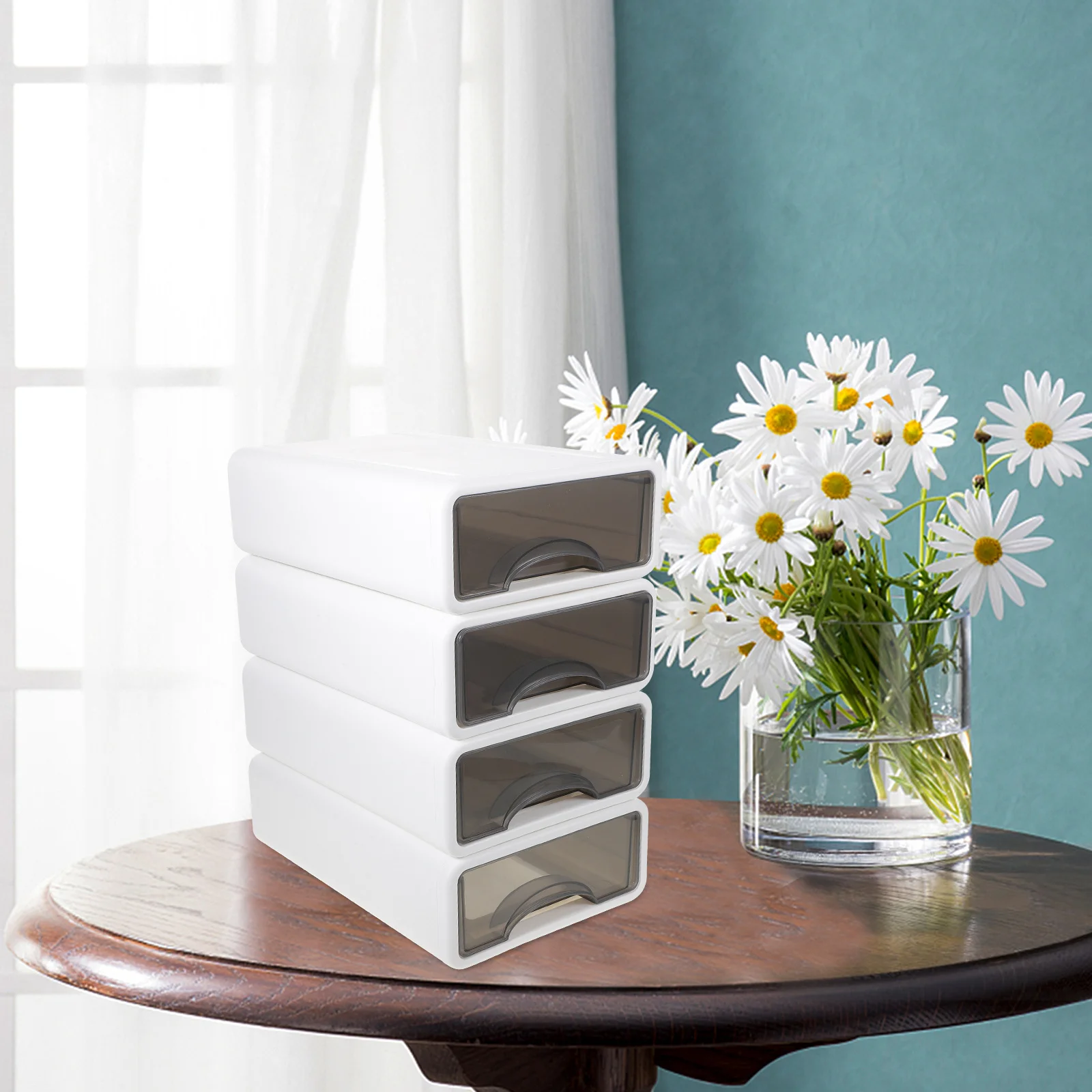 4Pcs Drawer Style Sundries Organizer Premium PP Desktop Storage Box Makeup Organizer Stationery Storage Case for Office