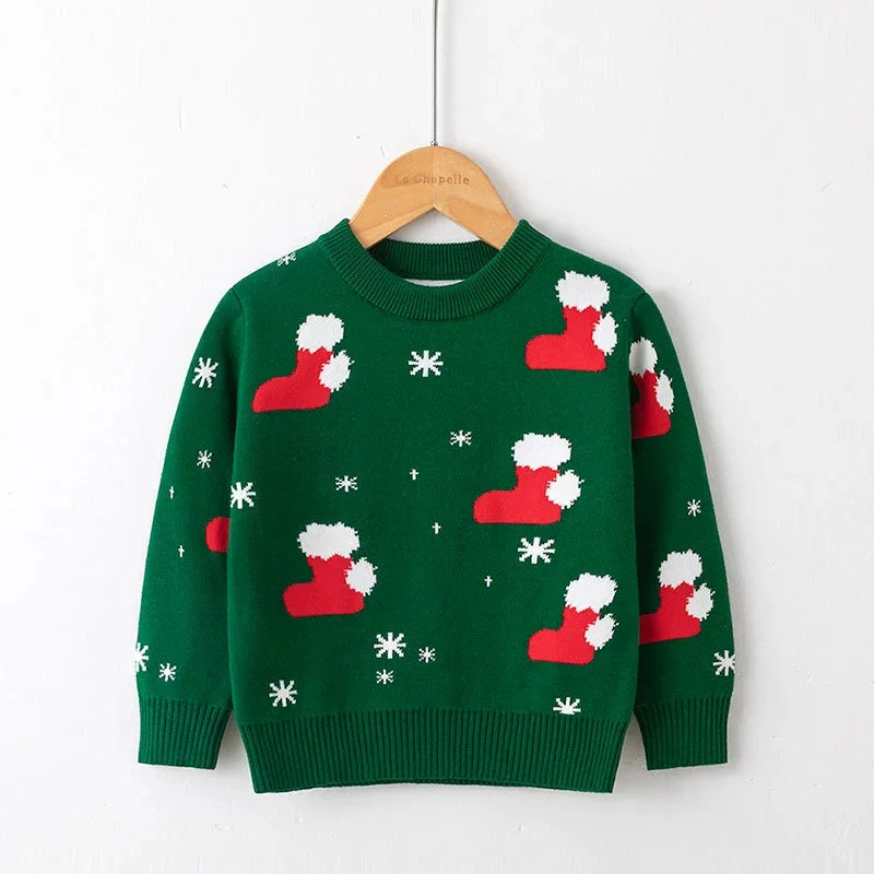 Winter Christmas Sweaters Children Cartoon Pullover Boys Long-Sleeved Tops Girls Loose Jumper New Autumn Kids Xms Warm Clothing