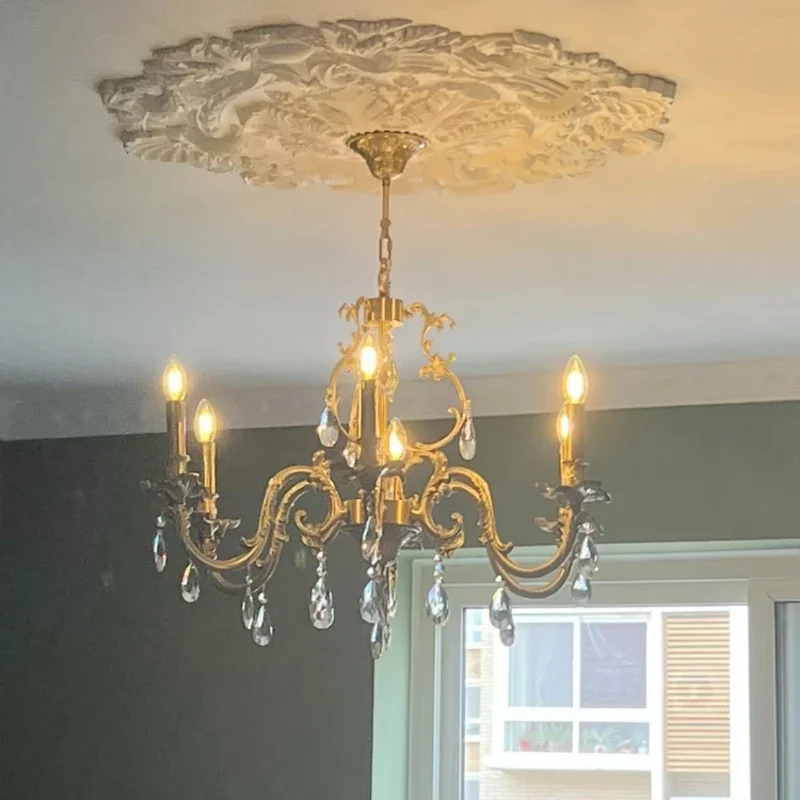 

Elegant French Brass Crystal Candle Pendant Lights LED for Living Room Bedroom Restaurant Chic Hanging Chandelier