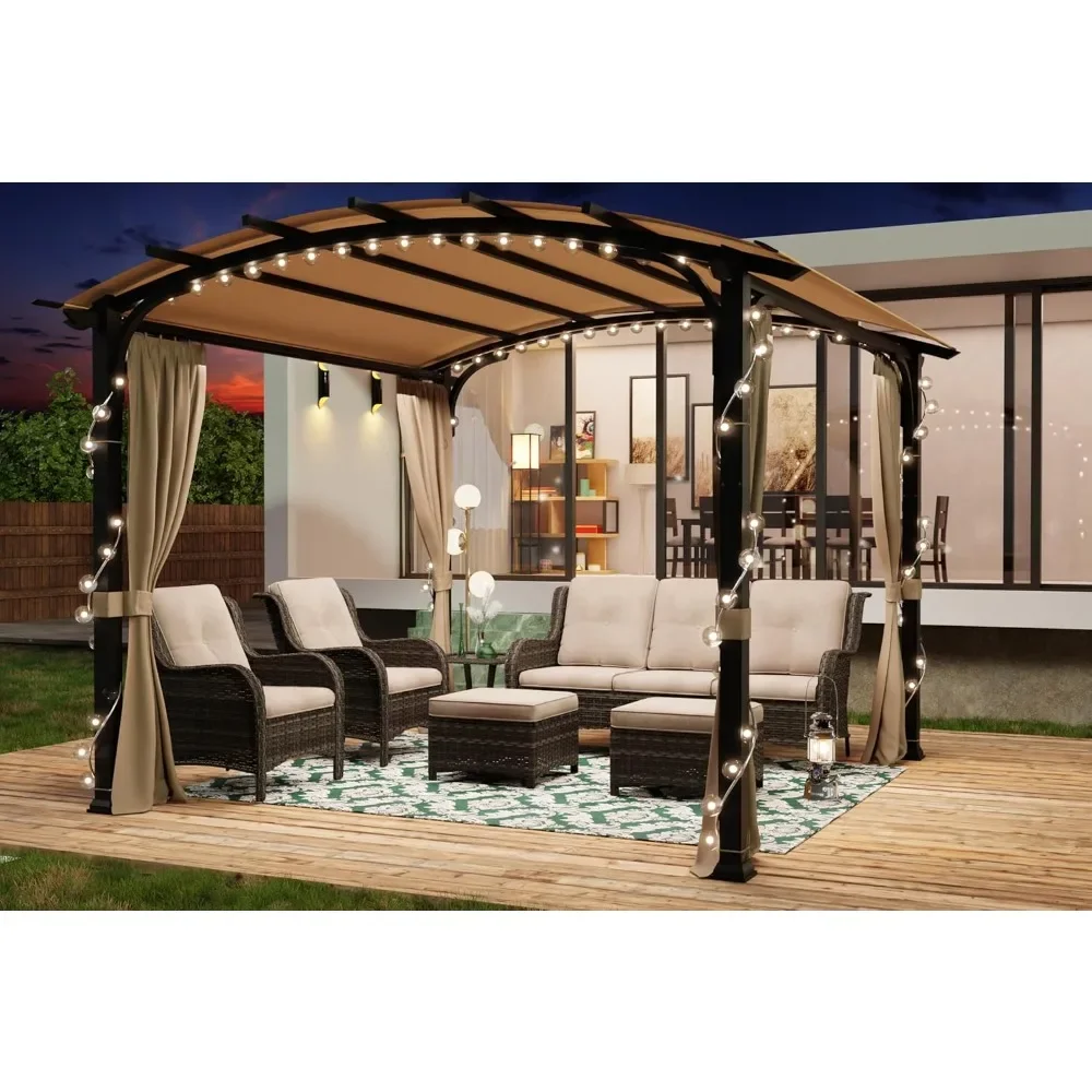 

11'x11' Outdoor Pergola with Sidewalls - Arched Top Outdoor Pergola with Metal Steel Frame and Textilene Top Canopy