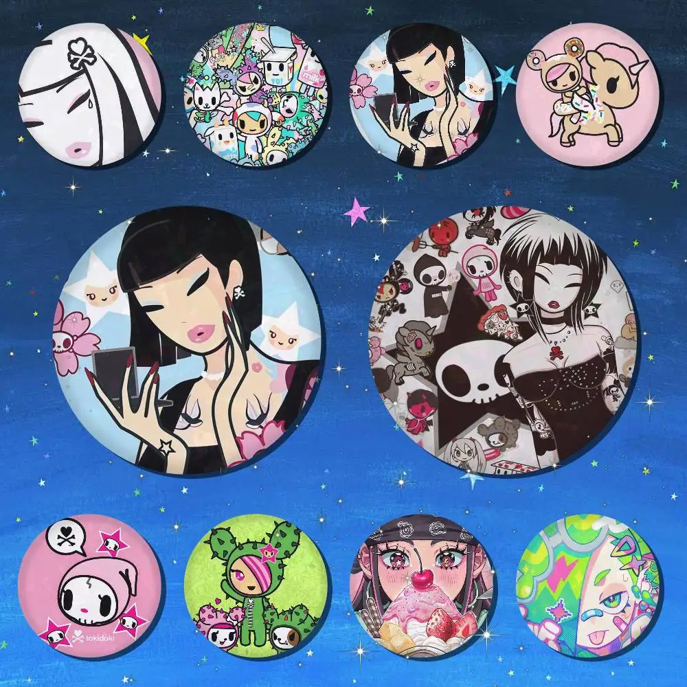 Crachá Tokidoki para Mochila: Acessórios, Pins de Ícones de Mangá, Broches Redondos de Desenhos Animados para Roupas, Decoração de Bolsas e Presentes