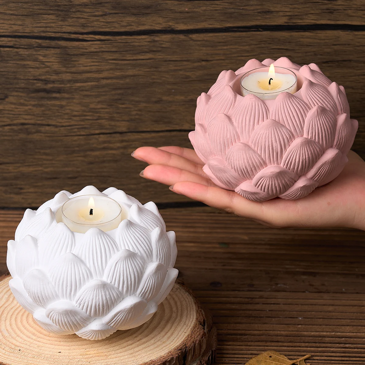 Large Lotus Candle Holder Silicone Mold Creative Round Flower Tealight Holder Concrete Mold Plaster Flower Bud Candlestick Mold