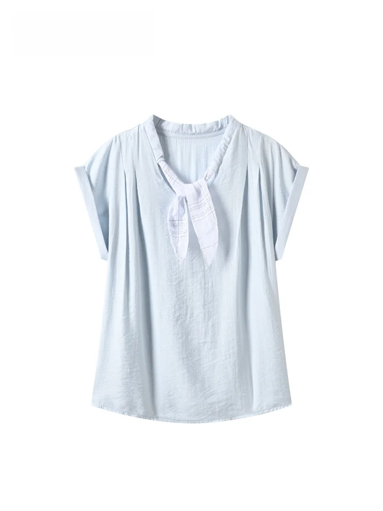 

CaraCLUB plus Size Casual Short Sleeve Shirt Women's Summer Fashionable Versatile Top Korean Style Loose Fit Polyester Fiber